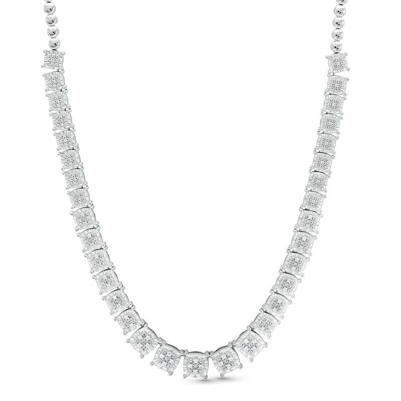 0.33 CT. T.W. Diamond Cushion-Shaped Link and Bead Necklace in Sterling Silver - 17"|Peoples Jewellers
