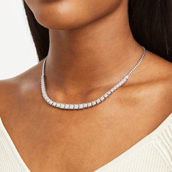 0.33 CT. T.W. Diamond Cushion-Shaped Link and Bead Necklace in Sterling Silver - 17"