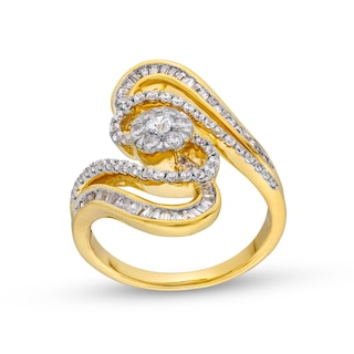 0.75 CT. T.W. Multi-Diamond Wavy Linear Bypass Ring in 10K Gold