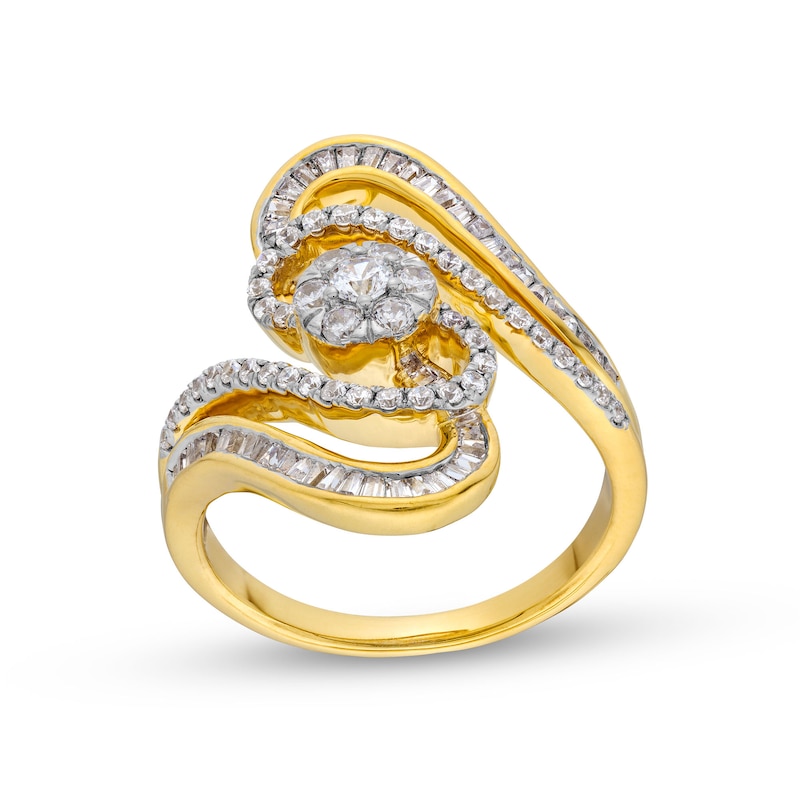 0.75 CT. T.W. Multi-Diamond Wavy Linear Bypass Ring in 10K Gold|Peoples Jewellers