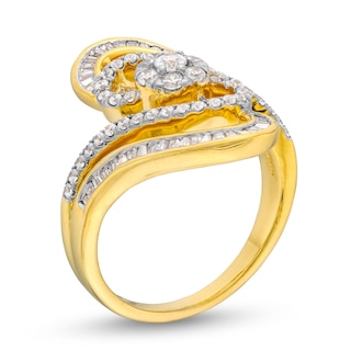 0.75 CT. T.W. Multi-Diamond Wavy Linear Bypass Ring in 10K Gold