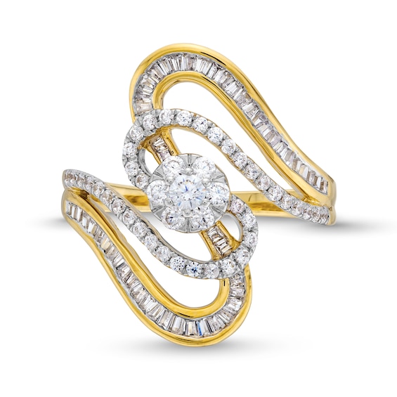 0.75 CT. T.W. Multi-Diamond Wavy Linear Bypass Ring in 10K Gold