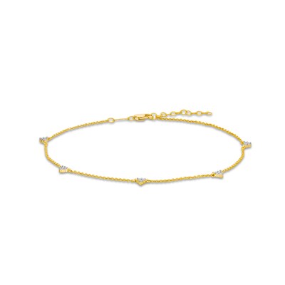 0.12 CT. T.W. Diamond Triangles Station Anklet in 10K Gold - 10"