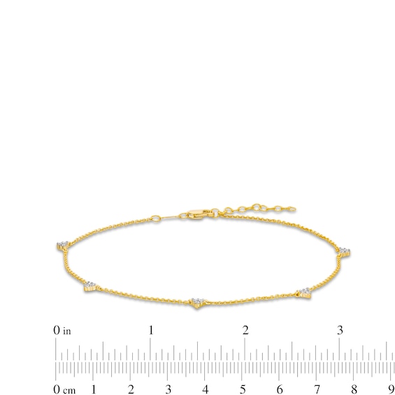 0.12 CT. T.W. Diamond Triangles Station Anklet in 10K Gold - 10"