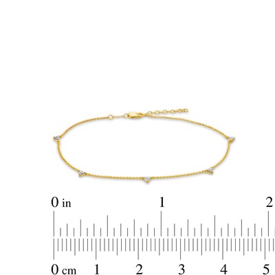 0.12 CT. T.W. Diamond Triangles Station Anklet in 10K Gold - 10"