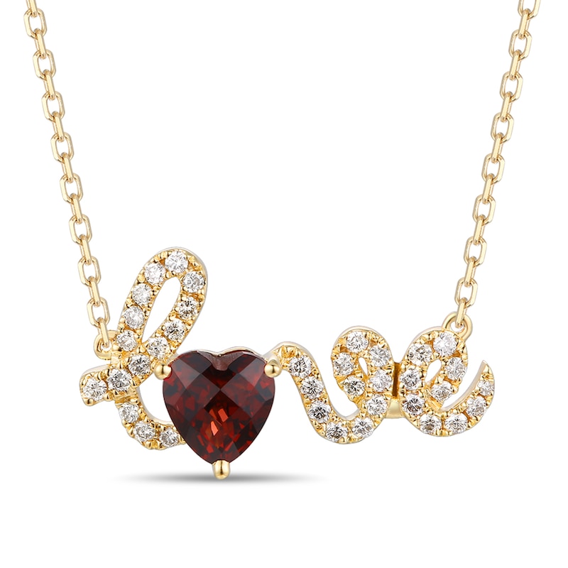 Le Vian® Heart-Shaped Pomegranate Garnet™ and 0.25 CT. T.W. Nude Diamonds™ "love" Necklace in 14K Honey Gold™|Peoples Jewellers