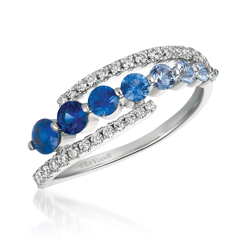 Le Vian® Blueberry Sapphires™ and 0.25 CT. T.W. Vanilla Diamond™ Denim Ombré™ Bypass Ring in 14K Vanilla Gold™|Peoples Jewellers