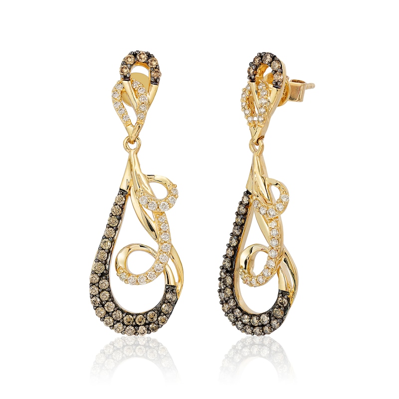 Le Vian® 0.80 CT. T.W. Chocolate Diamond® and Vanilla Diamond™ Curly Drop Earrings in 14K Honey Gold™|Peoples Jewellers