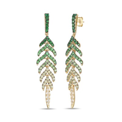 Le Vian® Mint Julep Quartz™, Green Apple Peridot™ and Shade Of Tsavorite Leaf Drop Earrings in 14K Honey Gold™