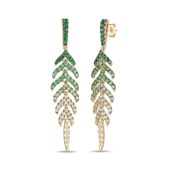 Le Vian® Mint Julep Quartz™, Green Apple Peridot™ and Shade Of Tsavorite Leaf Drop Earrings in 14K Honey Gold™