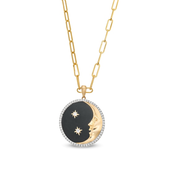 EFFY™ Collection Onyx and 0.16 CT. T.W. Diamond Moon Pendant in 14K Gold