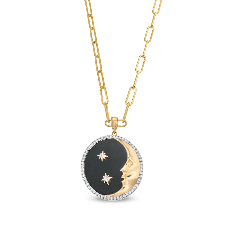 EFFY™ Collection Onyx and 0.16 CT. T.W. Diamond Moon Pendant in 14K Gold|Peoples Jewellers
