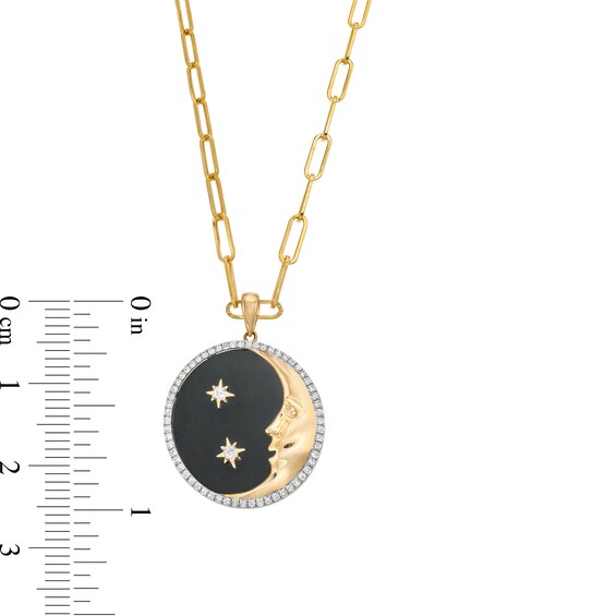 EFFY™ Collection Onyx and 0.16 CT. T.W. Diamond Moon Pendant in 14K Gold