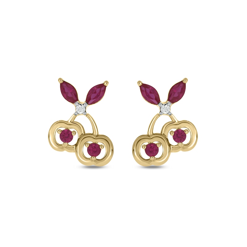 Lab-Created Ruby and Diamond Accent Cherries Stud Earrings in Sterling Silver with 14K Gold Plate|Peoples Jewellers
