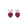 Thumbnail Image 1 of Heart-Shaped Lab-Created Ruby and Diamond Accent Apple Stud Earrings in Sterling Silver with 14K Rose Gold Plate