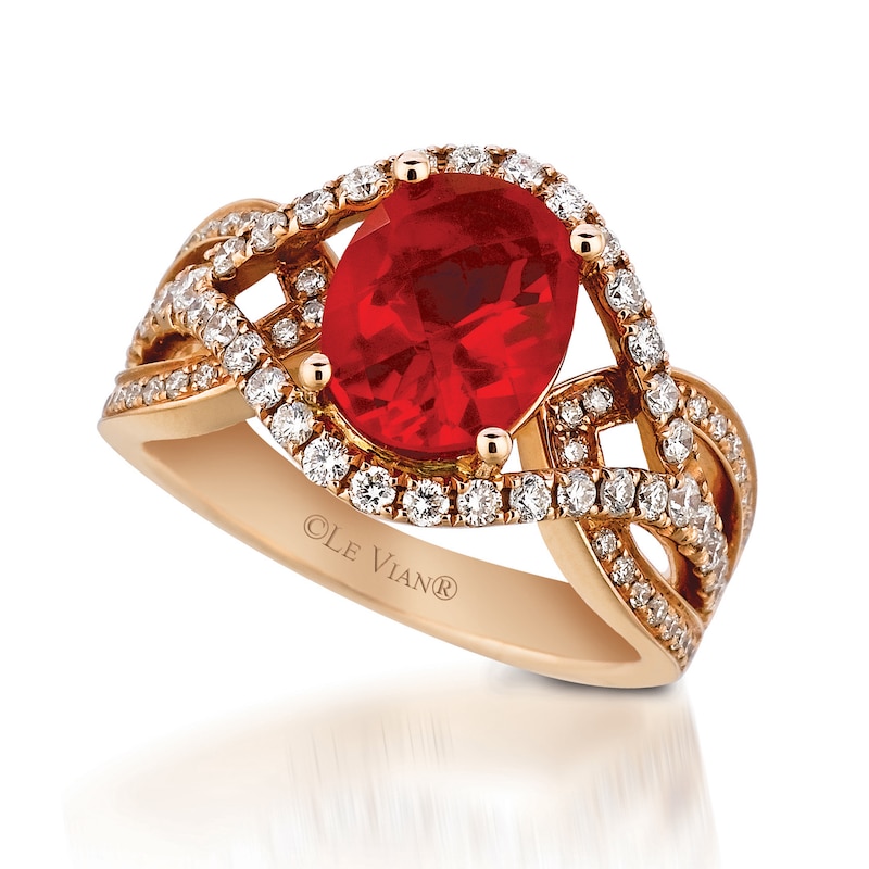 Le Vian Couture® Oval Neon Tangerine Fire Opal® and 0.50 CT. T.W. Vanilla Diamonds™ Ring in 18K Strawberry Gold™|Peoples Jewellers