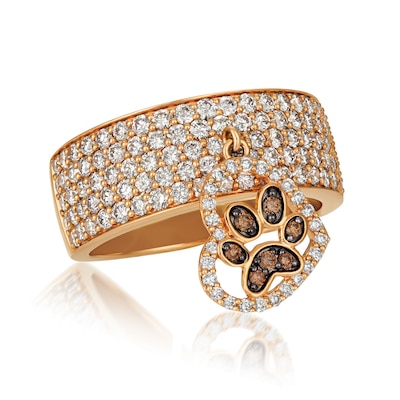 Le Vian® 1.50 CT. T.W. Chocolate Diamonds® and Vanilla Diamonds™ Heart Charm Dangle Ring in 14K Strawberry Gold™