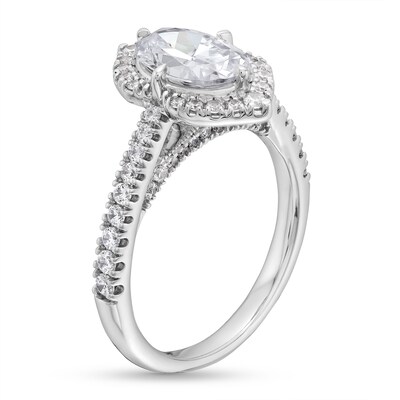 2.00 CT. T.W. Oval Certified Lab-Created Diamond Ornate Frame Engagement Ring in 18K White Gold (F/VS2)