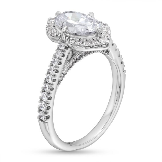 2.00 CT. T.W. Oval Certified Lab-Created Diamond Ornate Frame Engagement Ring in 18K White Gold (F/VS2)