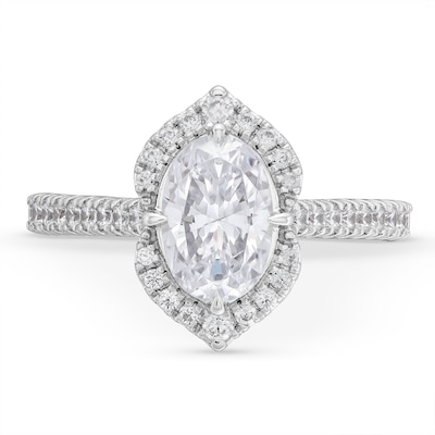 2.00 CT. T.W. Oval Certified Lab-Created Diamond Ornate Frame Engagement Ring in 18K White Gold (F/VS2)