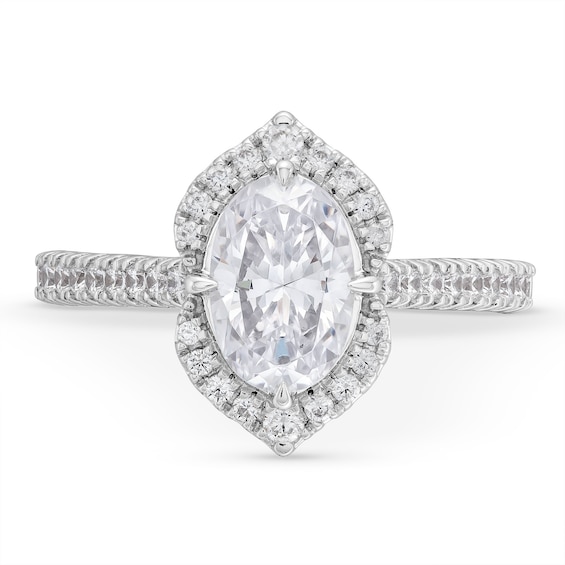 2.00 CT. T.W. Oval Certified Lab-Created Diamond Ornate Frame Engagement Ring in 18K White Gold (F/VS2)