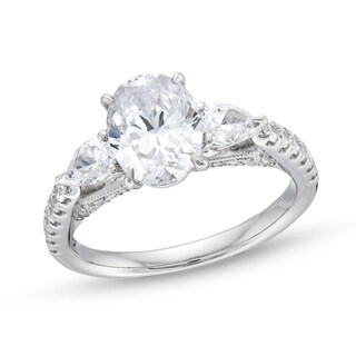 2.25 CT. T.W. Oval Certified Lab-Created Diamond Sideways Three Stone Engagement Ring in 18K White Gold (F/VS2)