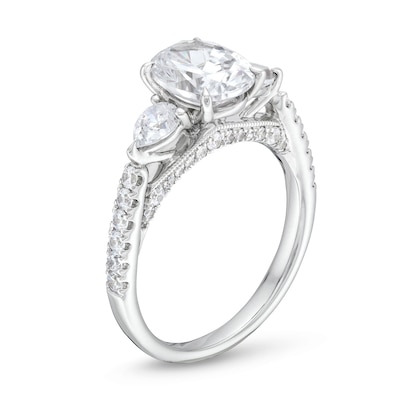 2.25 CT. T.W. Oval Certified Lab-Created Diamond Sideways Three Stone Engagement Ring in 18K White Gold (F/VS2)