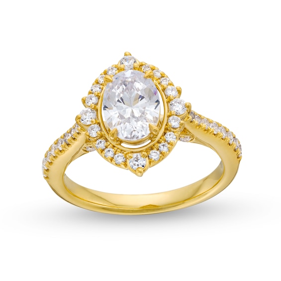 1.50 CT. T.W. Oval Certified Lab-Created Diamond Frame Engagement Ring in 18K Gold (F/VS2)