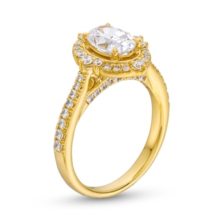 1.50 CT. T.W. Oval Certified Lab-Created Diamond Frame Engagement Ring in 18K Gold (F/VS2)