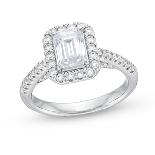 1.50 CT. T.W. Emerald-Cut Certified Lab-Created Diamond Frame Engagement Ring in 14K White Gold (F/VS2)