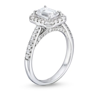 1.50 CT. T.W. Emerald-Cut Certified Lab-Created Diamond Frame Engagement Ring in 14K White Gold (F/VS2)