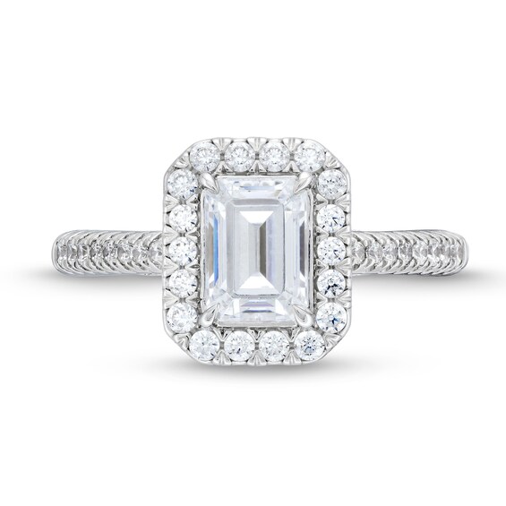 1.50 CT. T.W. Emerald-Cut Certified Lab-Created Diamond Frame Engagement Ring in 14K White Gold (F/VS2)