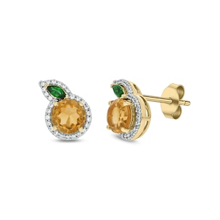 Lab-Created Citrine, Lab-Created Emerald and 0.18 CT. T.W. Diamond Orange Studs in Sterling Silver with 14K Gold Plate