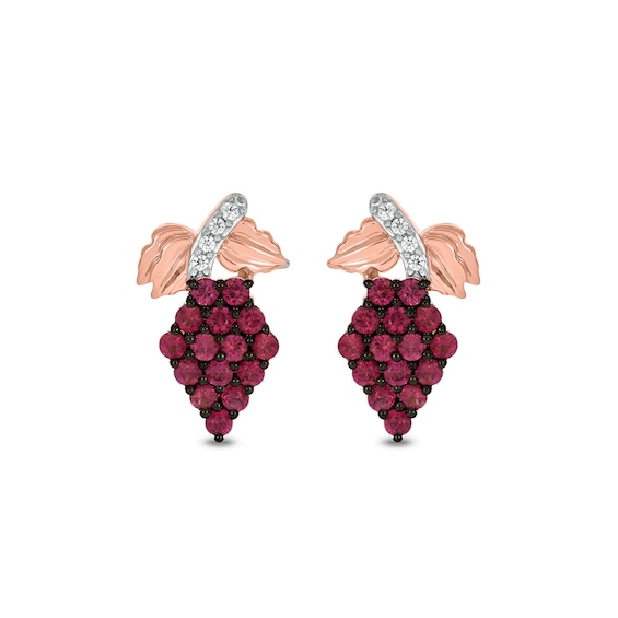 Lab-Created Ruby and Diamond Accent Grapes Stud Earrings in Sterling Silver with 14K Rose Gold Plate