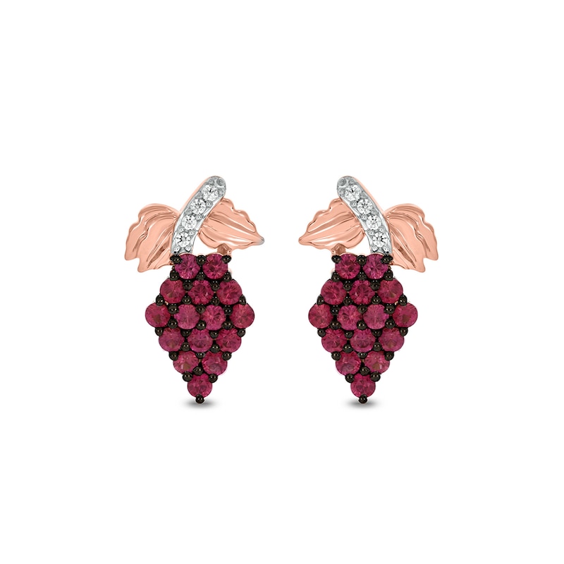 Lab-Created Ruby and Diamond Accent Grapes Stud Earrings in Sterling Silver with 14K Rose Gold Plate|Peoples Jewellers