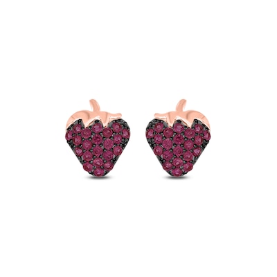 Lab-Created Ruby Strawberry Stud Earrings in Sterling Silver with 14K Rose Gold Plate