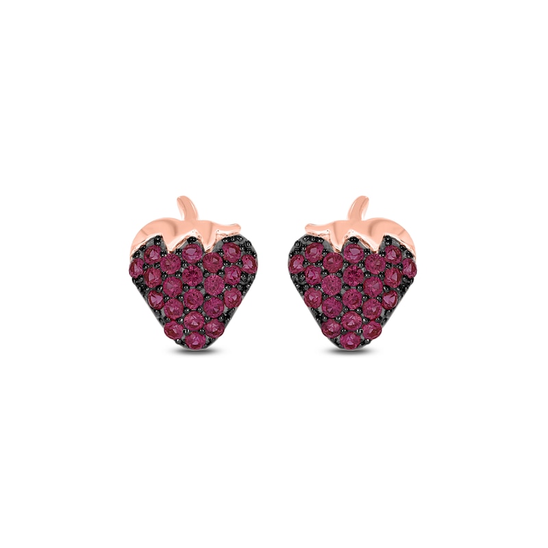 Lab-Created Ruby Strawberry Stud Earrings in Sterling Silver with 14K Rose Gold Plate|Peoples Jewellers