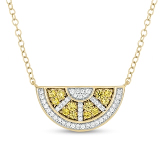 Yellow Lab-Created Sapphire and 0.145 CT. T.W. Diamond Lemon Slice Necklace in Sterling Silver with 14K Gold Plate