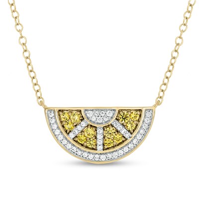 Yellow Lab-Created Sapphire and 0.145 CT. T.W. Diamond Lemon Slice Necklace in Sterling Silver with 14K Gold Plate