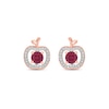 Lab-Created Ruby and 0.145 CT. T.W. Diamond Apple Stud Earrings in Sterling Silver with 14K Rose Gold Plate