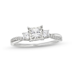 0.50 CT. T.W. Princess-Cut Diamond Miracle Past Present Future® Twist Shank Engagement Ring in 10K White Gold (J/I3)