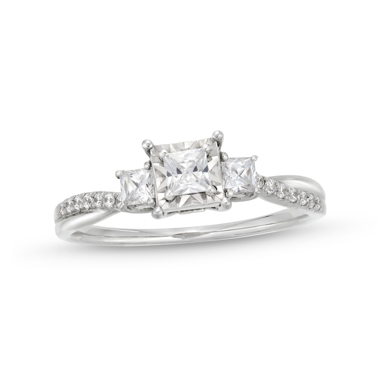 0.50 CT. T.W. Princess-Cut Diamond Miracle Past Present Future® Twist Shank Engagement Ring in 10K White Gold (J/I3)|Peoples Jewellers