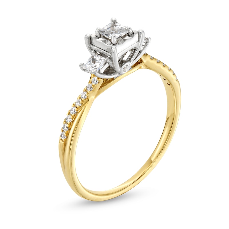 Main Image 3 of 0.50 CT. T.W. Princess-Cut Diamond Miracle Past Present Future® Twist Shank Engagement Ring in 10K Gold (J/I3)