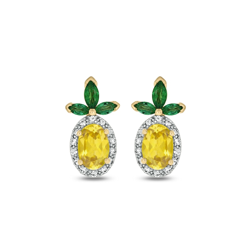 Lab-Created Sapphire, Lab-Created Emerald and Diamond Accent Pineapple Studs in Sterling Silver with 14K Gold Plate