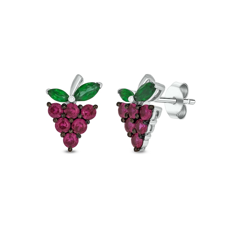 Lab-Created Ruby and Lab-Created Emerald Grapes Stud Earrings in Sterling Silver|Peoples Jewellers