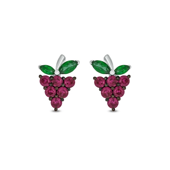 Lab-Created Ruby and Lab-Created Emerald Grapes Stud Earrings in Sterling Silver