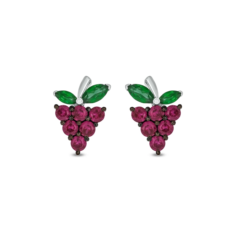 Lab-Created Ruby and Lab-Created Emerald Grapes Stud Earrings in Sterling Silver|Peoples Jewellers
