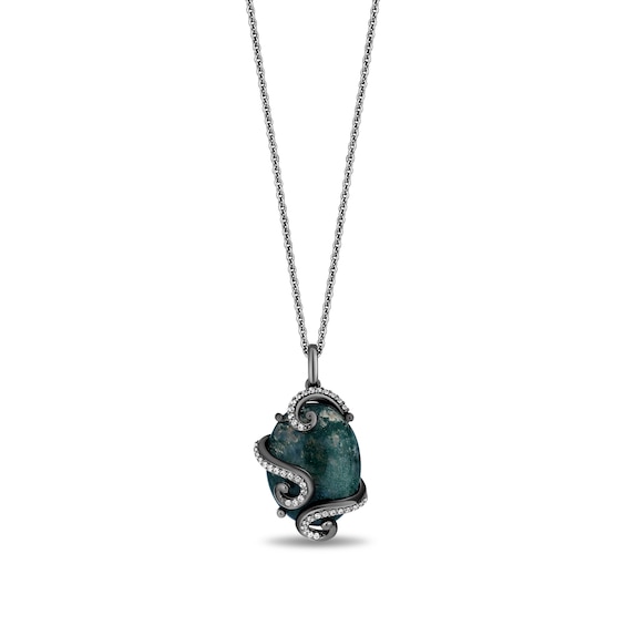 Enchanted Disney Villains Ursula Green Quartz and 0.145 CT. T.W. Diamond Tentacle Wrap Pendant in Black Sterling Silver