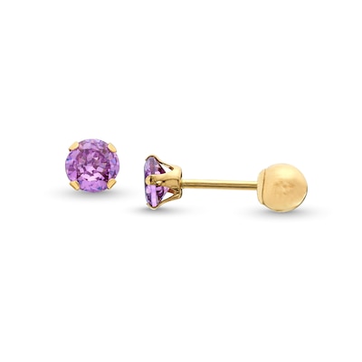 Child's 4.0mm Cubic Zirconia Solitaire Stud Earrings in 14K Gold