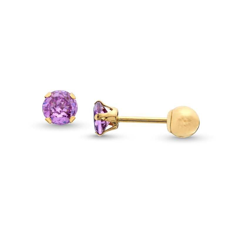 Child's 4.0mm Purple Cubic Zirconia Solitaire Stud Earrings in 14K Gold
